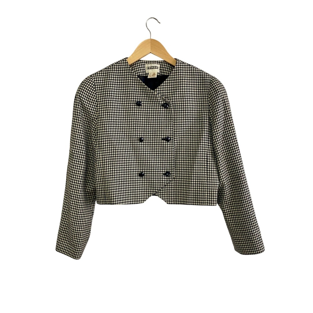 Vintage Abe Schrader Wool Houndstooth Cropped Blazer 14 Dark Academia Coquette
